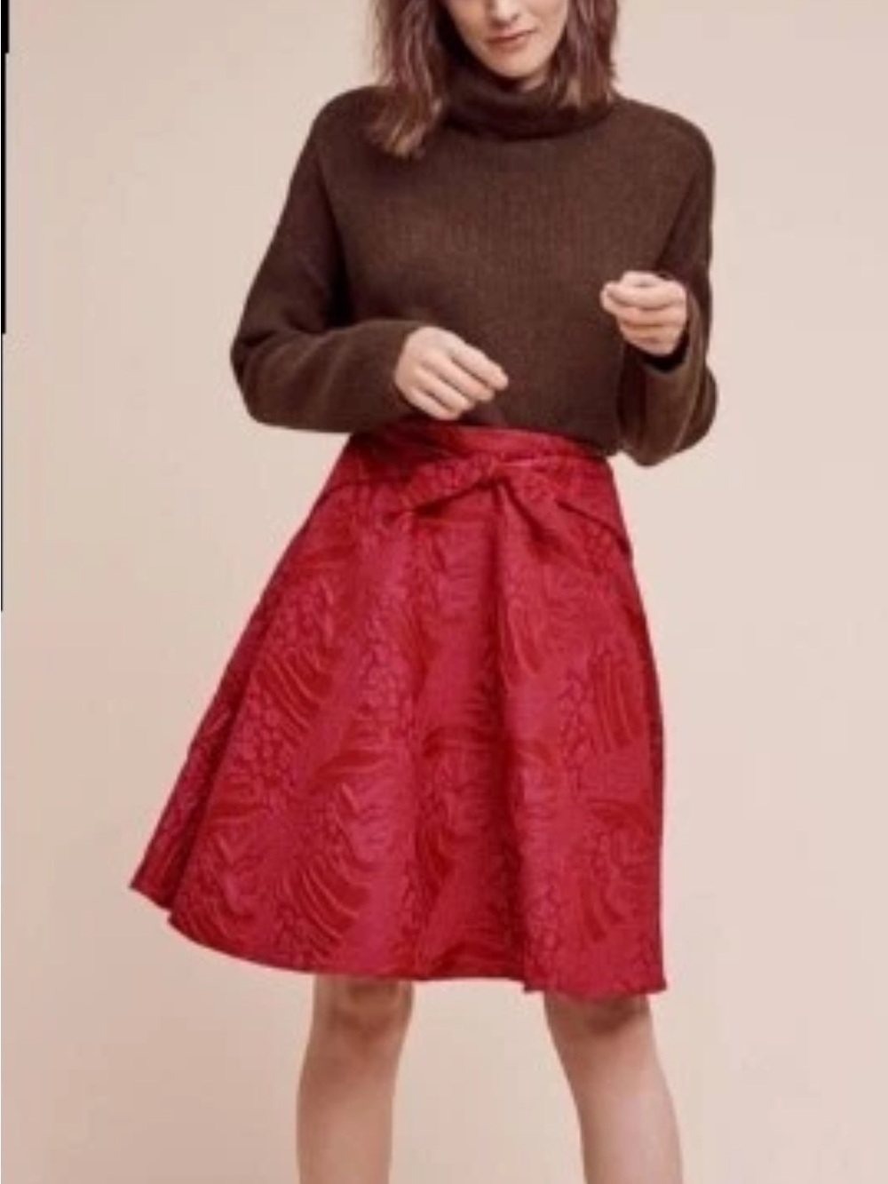Anthropologie Eva Franco Freesia Bow Jacquard Flare Skirt 12